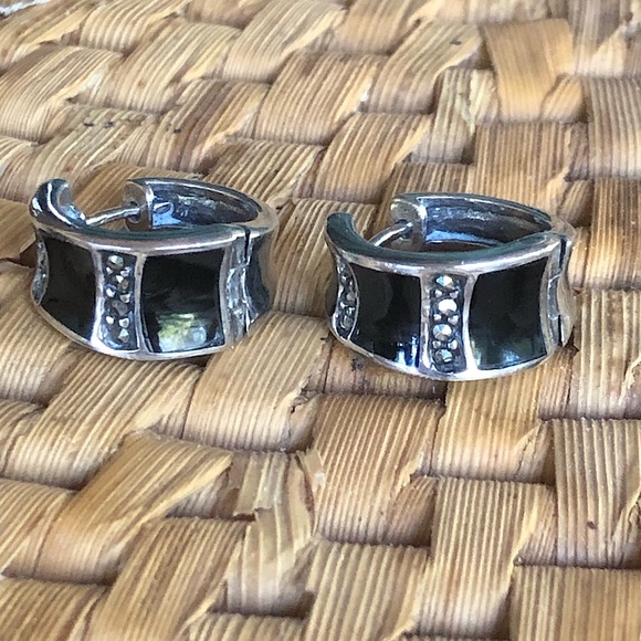 Vintage Sterling Silver, and Marcasite Cuff Earrings - Picture 1 of 7